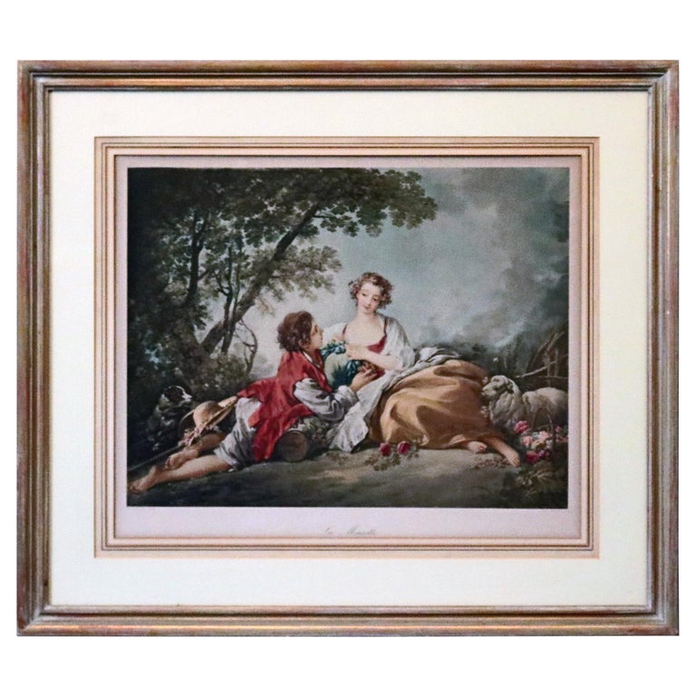 Large French Print "La Musette" after Boucher François, Framed, 20th C