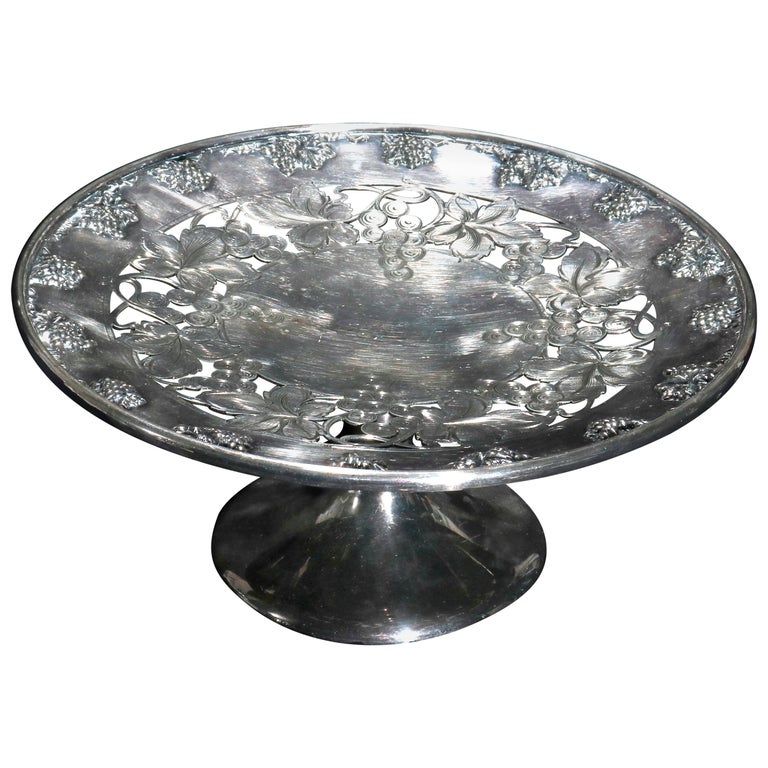 Antique Victorian Reticulated Silver Plate Grape & Leaf Compote, circa 1900