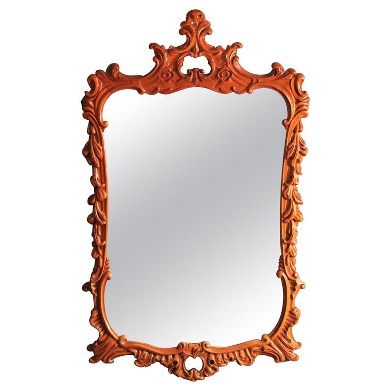 Vintage French Carved Foliate and Gadroon Mahogany Wall Mirror, 20th Century