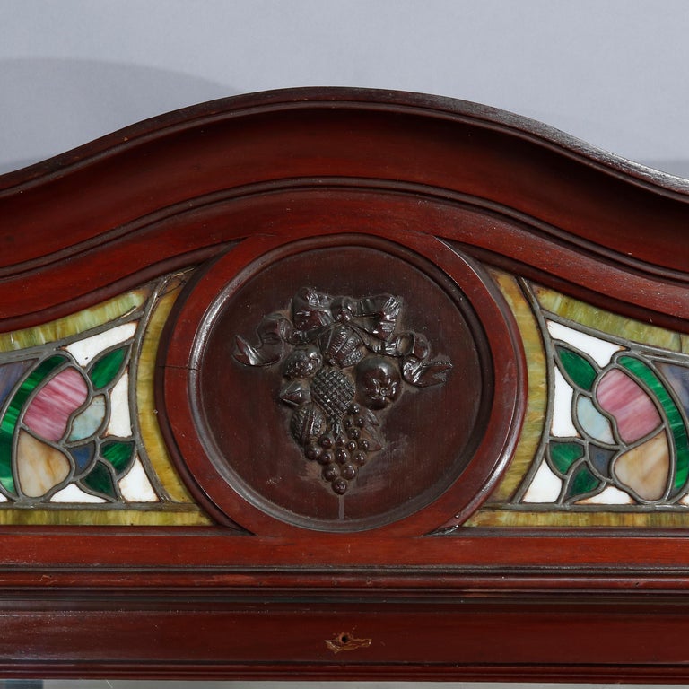 Antique Arts & Crafts Mahogany Mirrored Back Bar with Leaded Glass Cornucopia