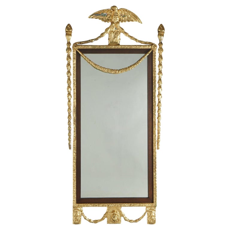 Oversized Federal Giltwood & Mahogany Wall Mirror with Eagle & Bellflowers 20thC