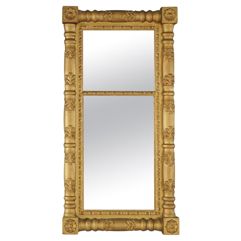 Antique American Classical Empire Balustrade Form Giltwood Wall Mirror C1840