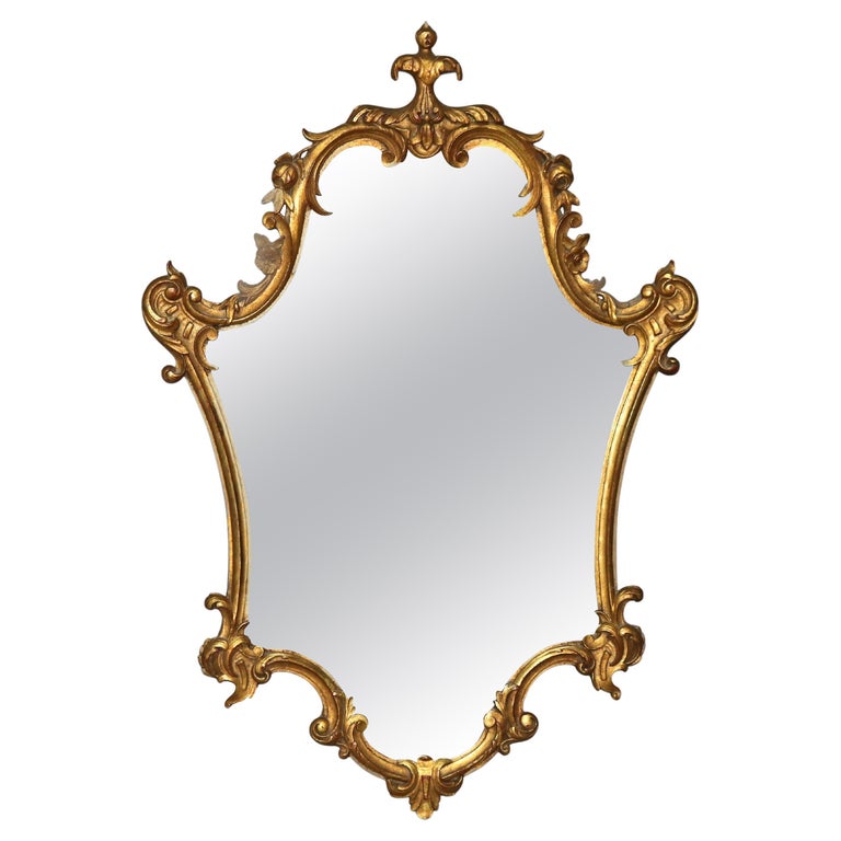 Antique Louis XIV Style Giltwood Shield Form Mirror with Foliate Elements C1930