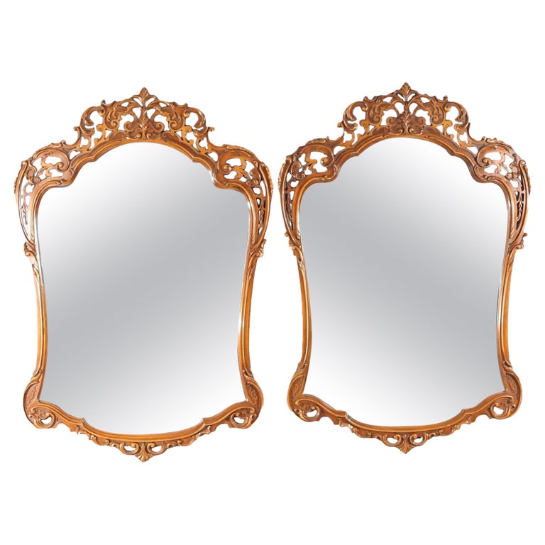 Antique Pair of French Louis XIV Style Carved Mahogany Mirrors, circa 1930