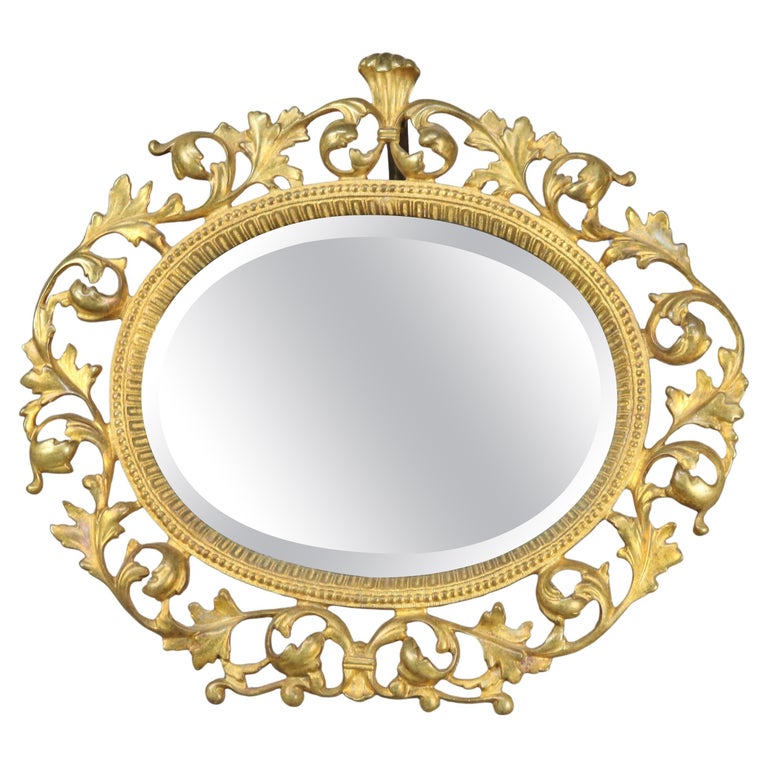 Antique Gilt Bronze Reticulated Foliate Form Dresser Mirror C1890