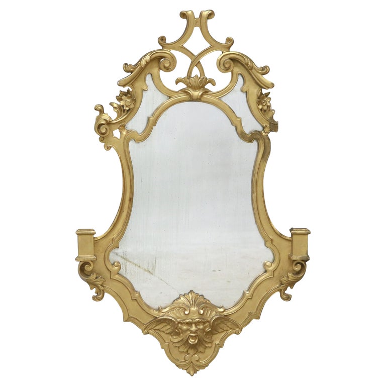 Antique Italian Continental Baroque Figural Wind God Giltwood Wall Mirror C1920