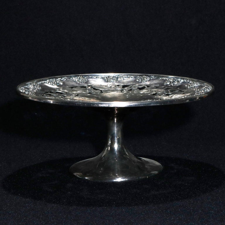 Antique Victorian Reticulated Silver Plate Grape & Leaf Compote, circa 1900