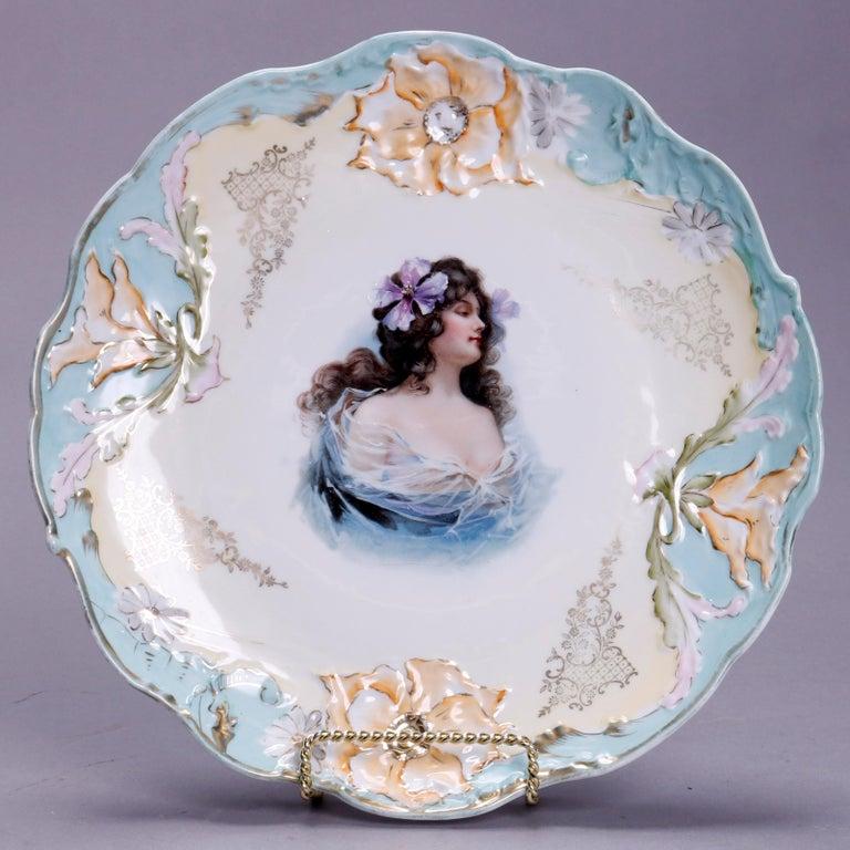 Oversized Prussia Painted and Gilt Portrait Plate of Young Woman, circa 1900