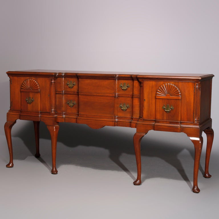 Queen Anne Style Mahogany Block Front & Shell Carved Sideboard C1930