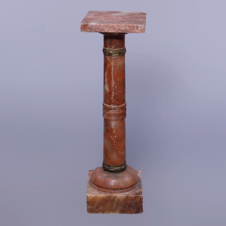 Antique Neoclassical Rouge Onyx Sculpture Display Pedestal, Bronze Mounts, c1890