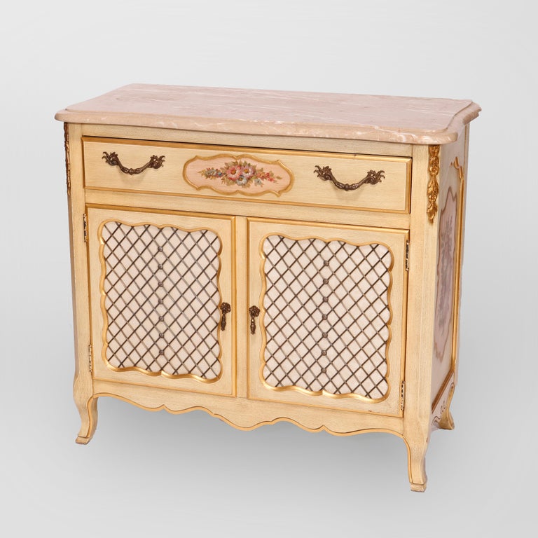 French Provincial Style Polychrome, Gilt & Marble Commode by Kozak Studios 20th C