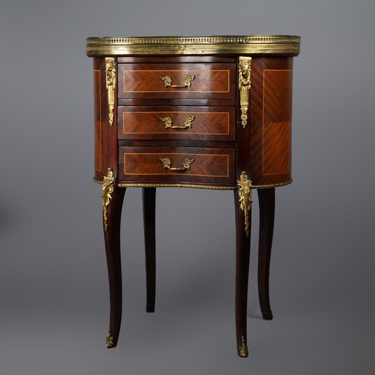 Antique French Mahogany, Kingwood, Marble & Ormolu Kidney Shaped Side Table