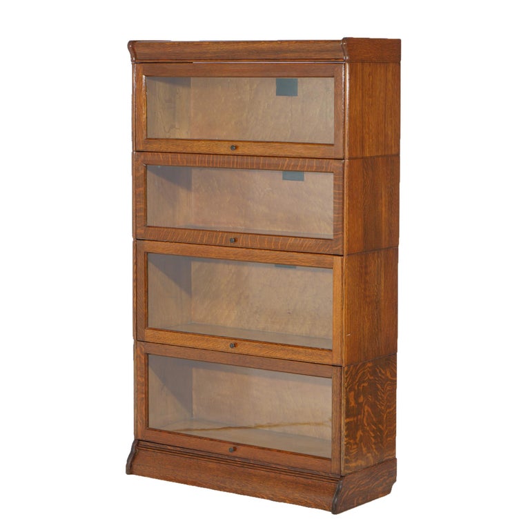 Antique Arts & Crafts Oak Four Stack Barrister Bookcase by Hale, circa 1910