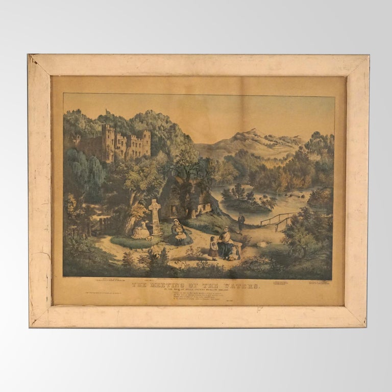 Antique Currier & Ives Print - The Meeting Of The Waters 19th C