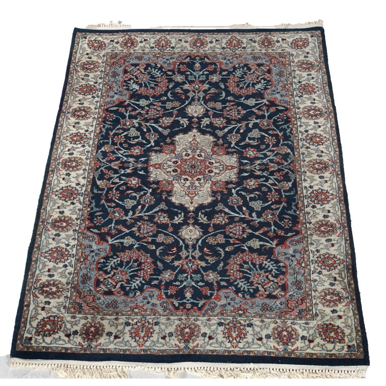 Tabriz Oriental Wool Rug, Blue & White, 20th C