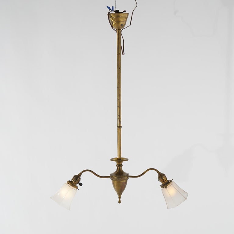 Antique Brass & Gilt Metal Two-Light Ceiling Fixture Circa 1920