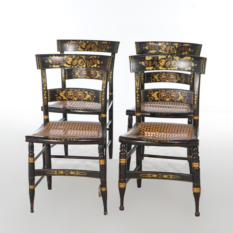 Four Antique Stenciled Hitchcock Style Side Chairs Signed Walter Smith, 19th C