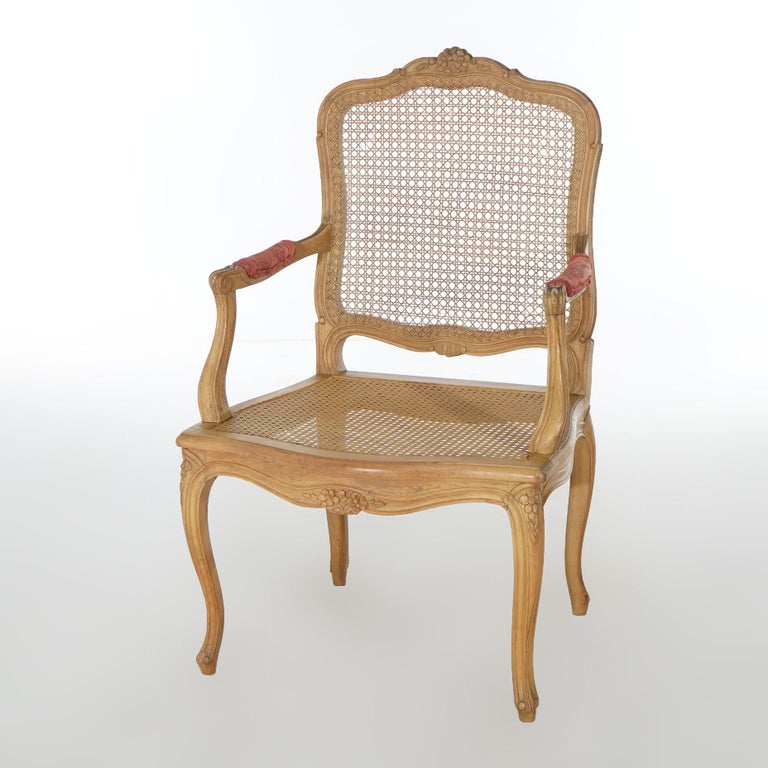 Antique French Louis XV Fruitwood & Cane Arm Chair Circa 1900