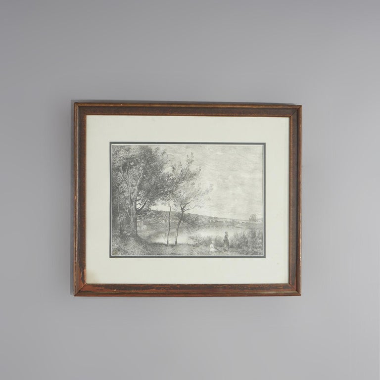 Framed Print, Copy after Corot French Impressionist La Sepia Landscape, 20th C