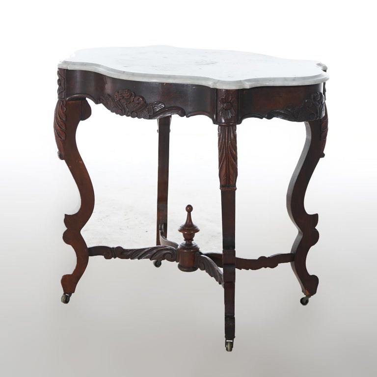 Antique Victorian Rosewood & Marble Turtle Top Parlor Table C1890