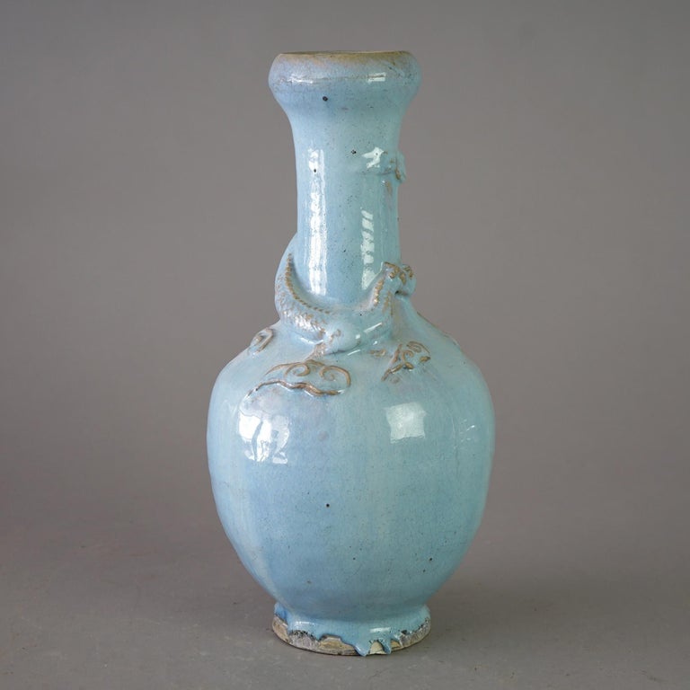 Antique Chinese Figural Art Pottery Dragon Vase C1920