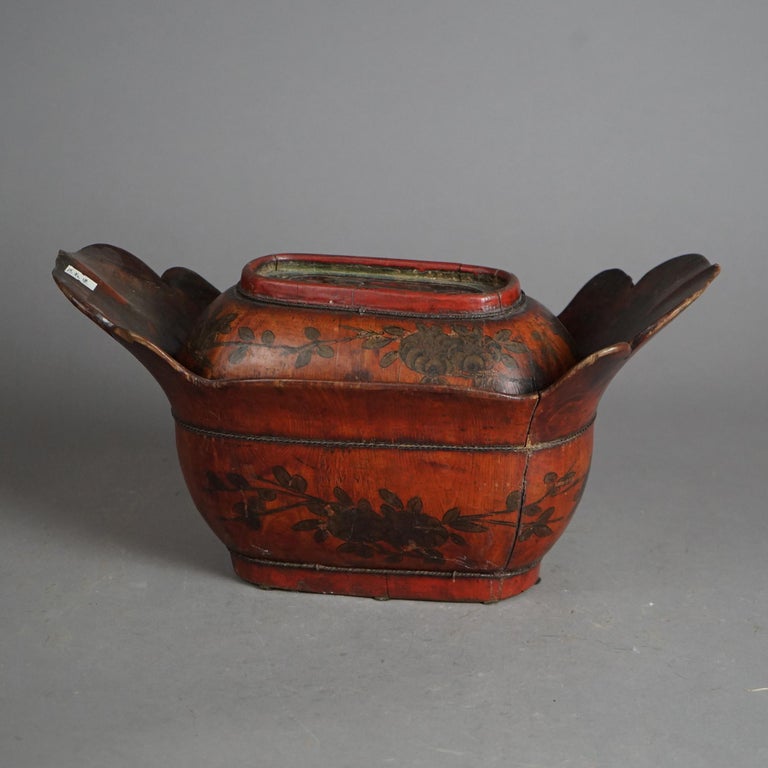 Antique Chinese Figural & Polychromed Wooden Basket Circa 1920