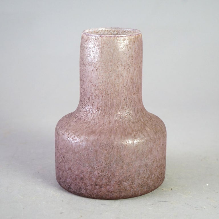 Antique Bauhaus Movement Lavender Chipped Ice Art Glass Bottle Vase Circa 1930