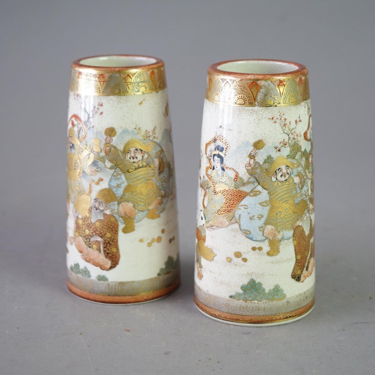 Satsuma Meiji Pair Of Porcelain Vases Circa 1900