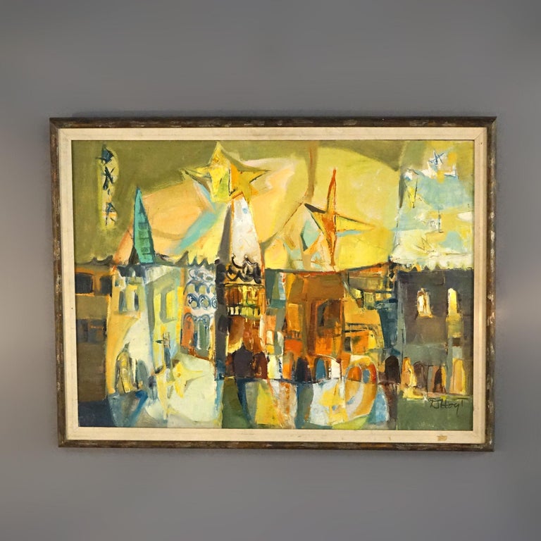 Mid Century Modern Oil On Canvas “Venitian Night” By D. Hoyt Mid 20thC