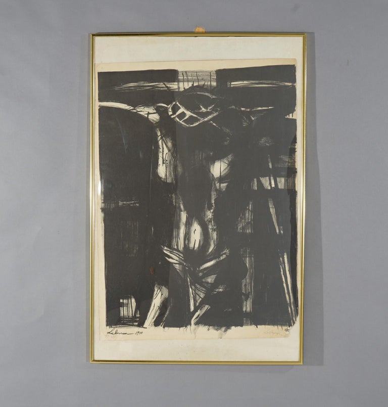 Mid Century Modern Abstract Litho of The Crucifixion, Pencil Signed Lebrun c1958