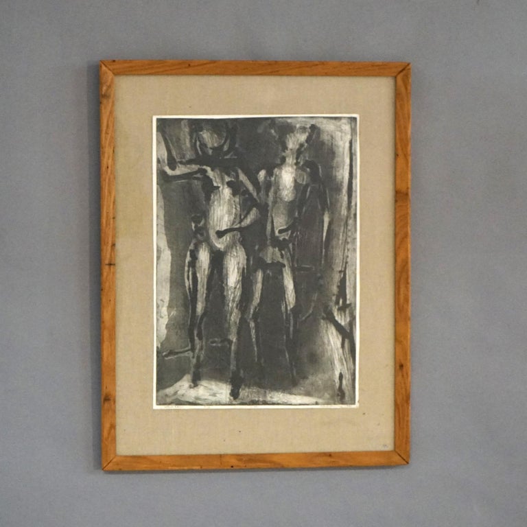 Mid Century Modern Ltd Ed Charcoal Litho #3/10 “Joy In Eden” for Ghandi, Signed