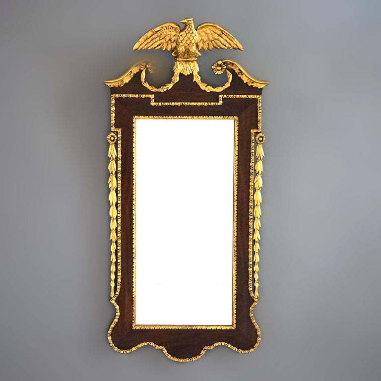 Antique Federal Mahogany & Giltwood Figural Eagle Wall Mirror 19th C