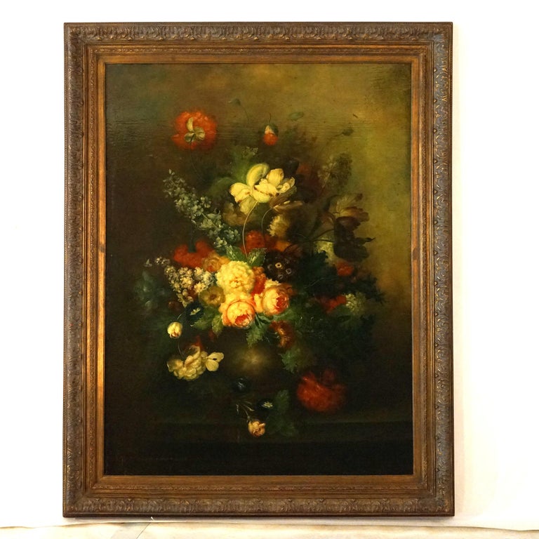 Monumental Floral Still Life Oil Painting 20th C