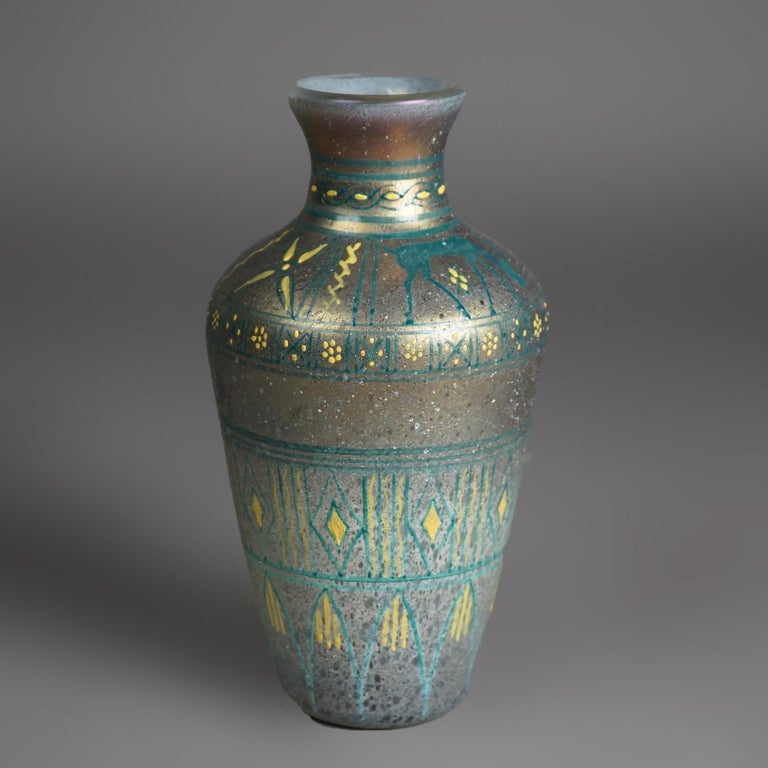 Antique Mount Washington Egyptian Revival Figural Art Glass Vase Circa 1900