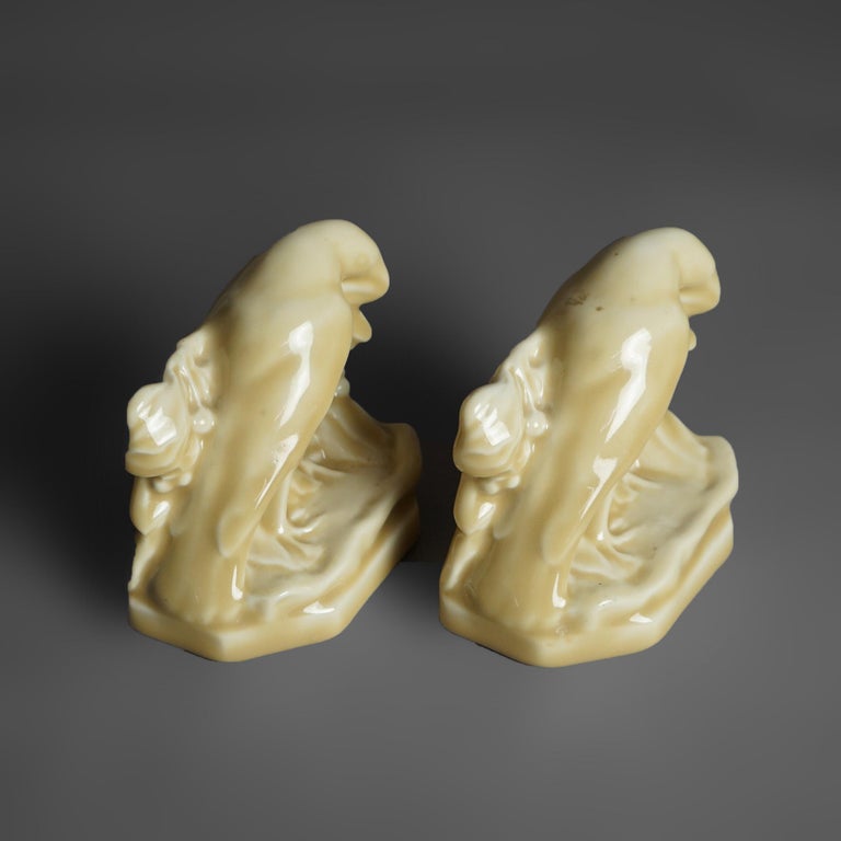 Pair Rookwood Art Pottery Figural High Glaze Raven Bookends Dated 1946