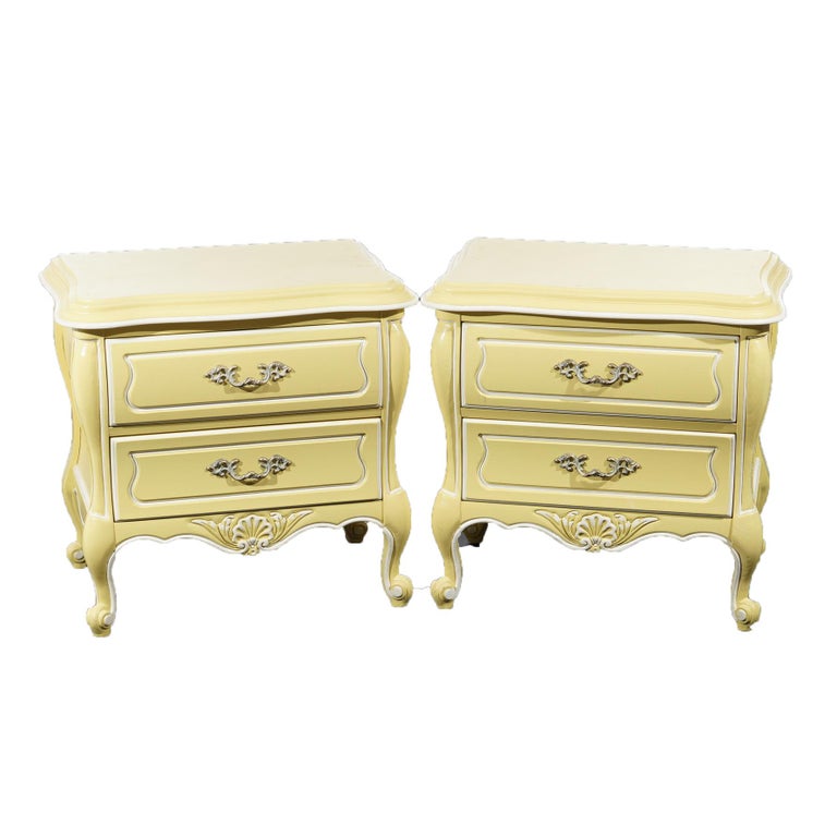 Pair French Provincial Style Hickory Two-Drawer Bombe End Stands 20thC