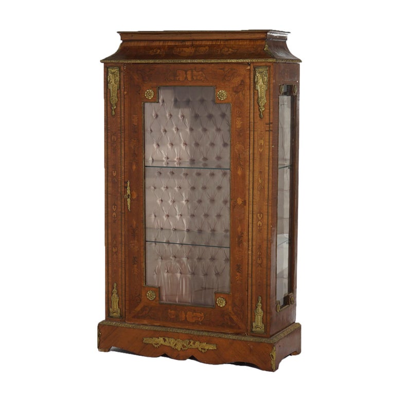 Antique French Louis XVI Style Kingwood & Ormolu Inlaid Vitrine Curio 19thC
