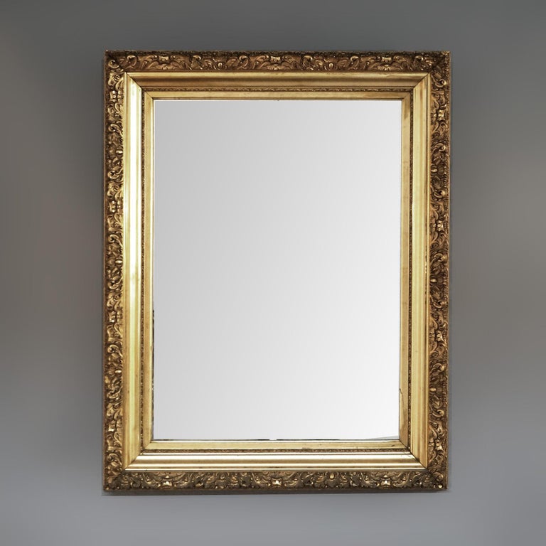 Large Antique French First Finish Foliate Form Giltwood Framed Wall Mirror C1900
