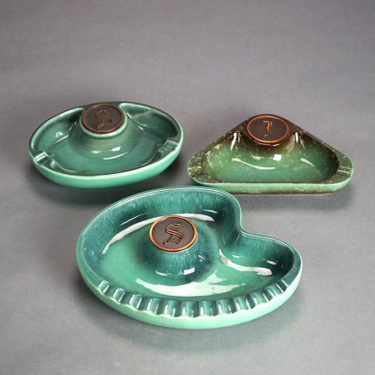 Three Mid Century Modern Roseville Hyde Park Art Pottery Ashtrays Mid 20thC