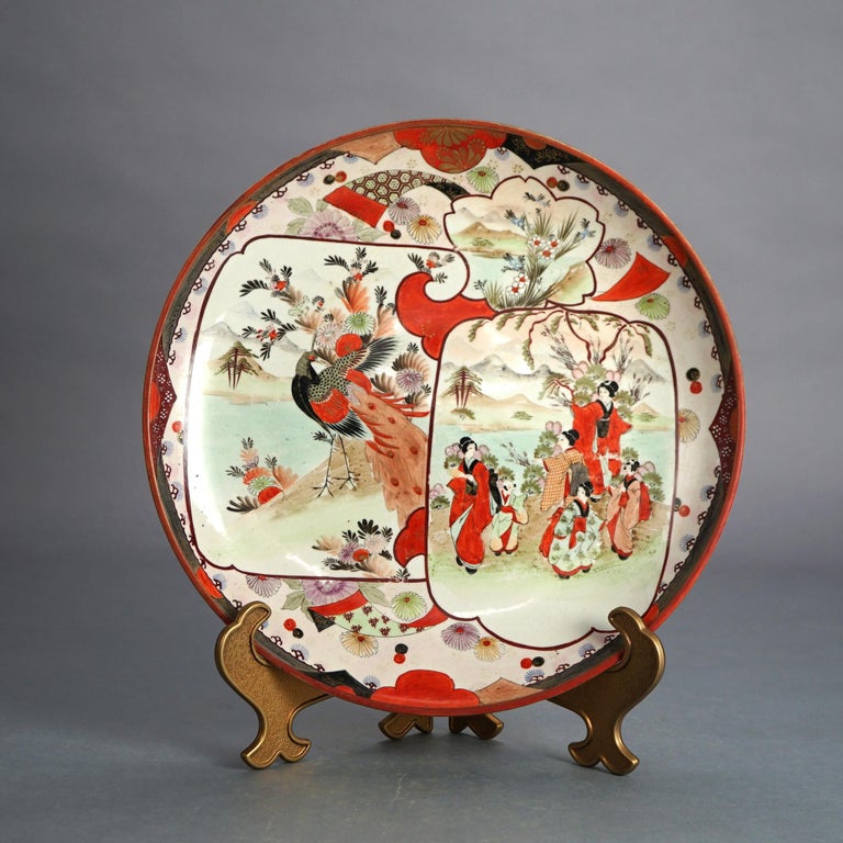 Antique Japanese Imari Porcelain Charger with Garden & Genre Scenes C1920