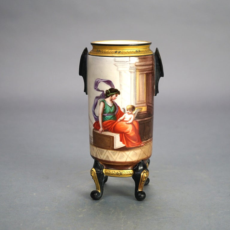 Antique Old Paris Porcelain Footed Portrait Vase, Classical Mother & Child C1890