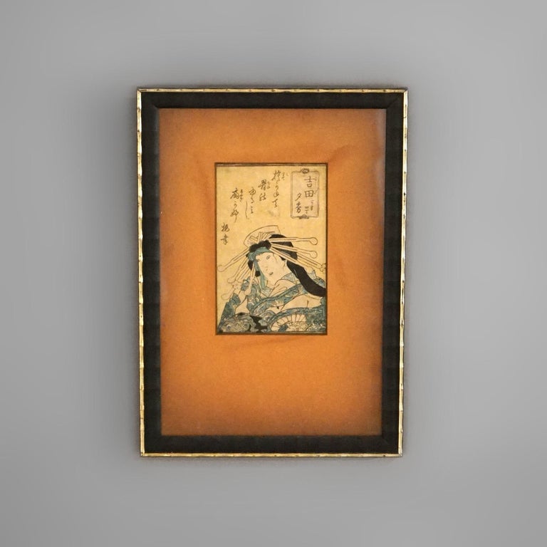 Antique Japanese Woodblock Print of Portrait by Kunisada, Framed, C1920