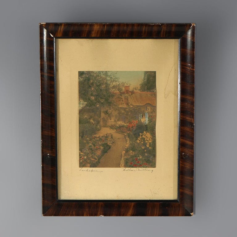 Antique Wallace Nutting Print “Larkspur”, Exterior Garden Scene", Signed, C1910