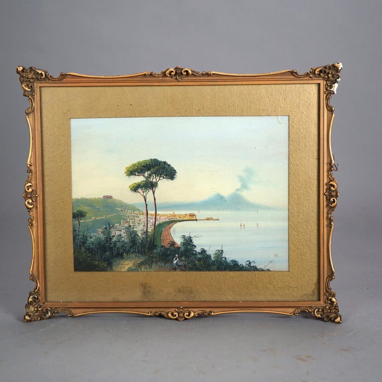 Antique Italian Venetian Watercolor Costal Landscape Signed by Bring C1912