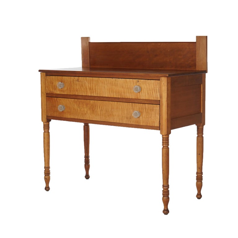Antique Sheraton Tall Cherry Server with Tiger Maple Drawers C1830