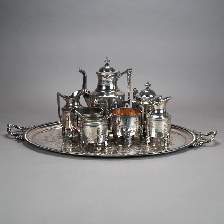 Eight Piece Antique Silver Plated Tea Set C1890