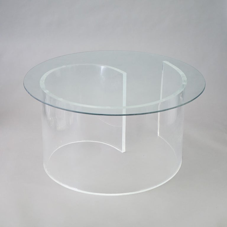 Mid Century Modern Glass Top Side Stand with Acrylic Scroll Form Base 20thC