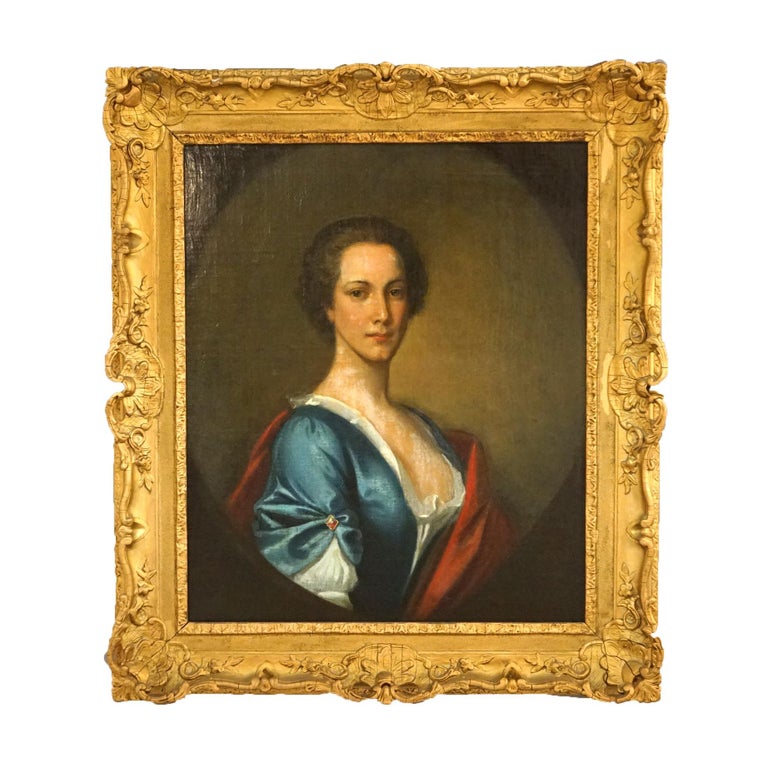 Large Antique 18thC Portrait Painting by Thomas Beach in Giltwood Frame