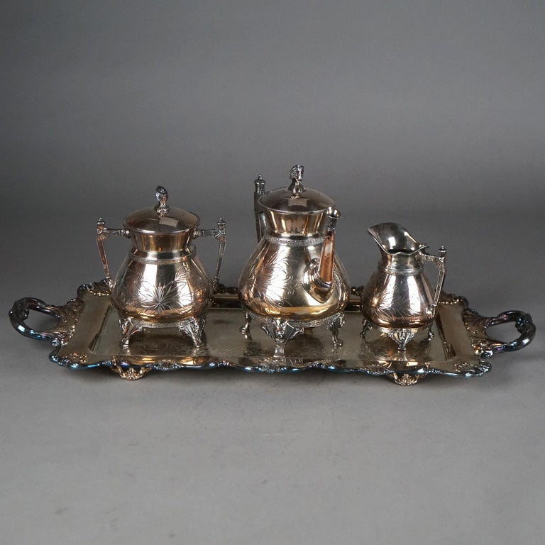 Four Piece Antique Silver Plated Footed Tea Set C1890