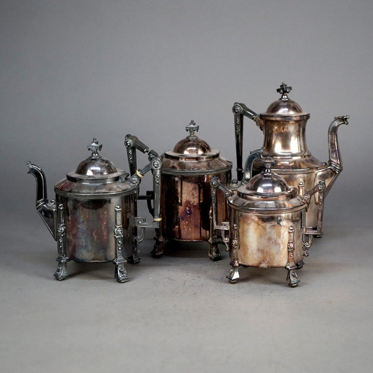 Four Piece Antique Silver Plated Footed Tea Set C1890